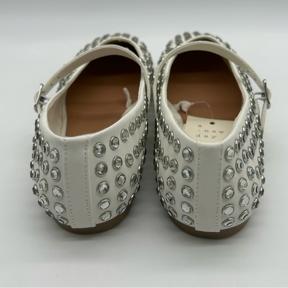 A New Day Issa Flats White Studded Mary Jane Shoes Vegan | Size 8 | New With Box - Picture 7 of 12
